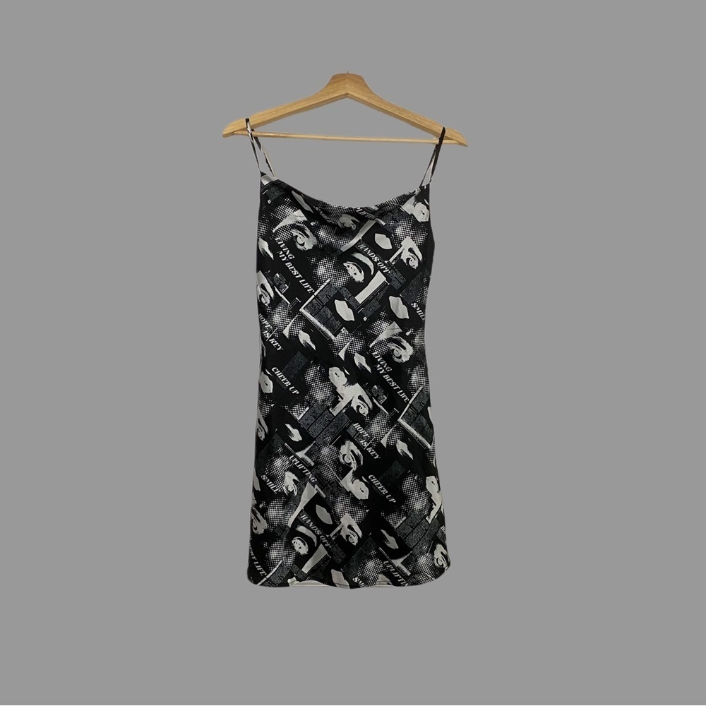 ❤️ XS ❤️ NWT Twik Dress Simons Draped Printed Pattern Satin Sleeveless​